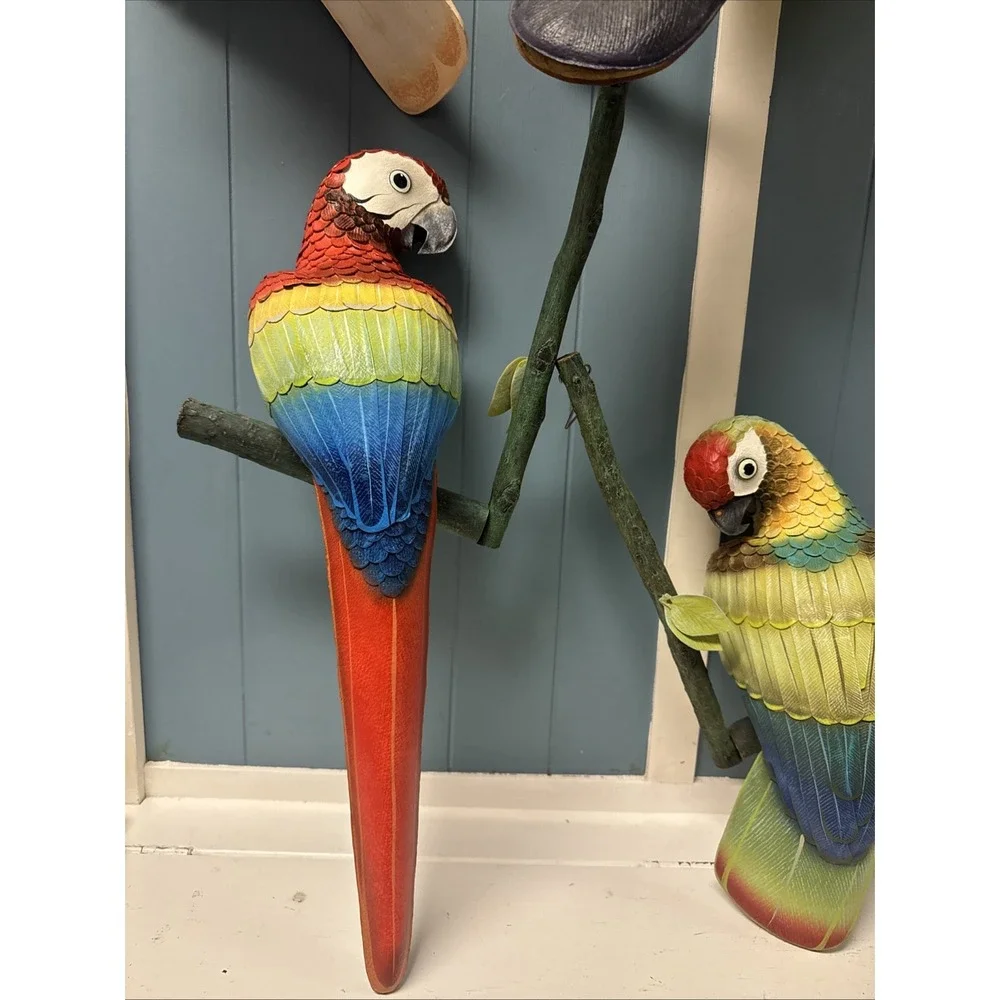 4 Large Hanging Parrot Patio Garden Statues Yard Wildlife Birds Restaurant Decor